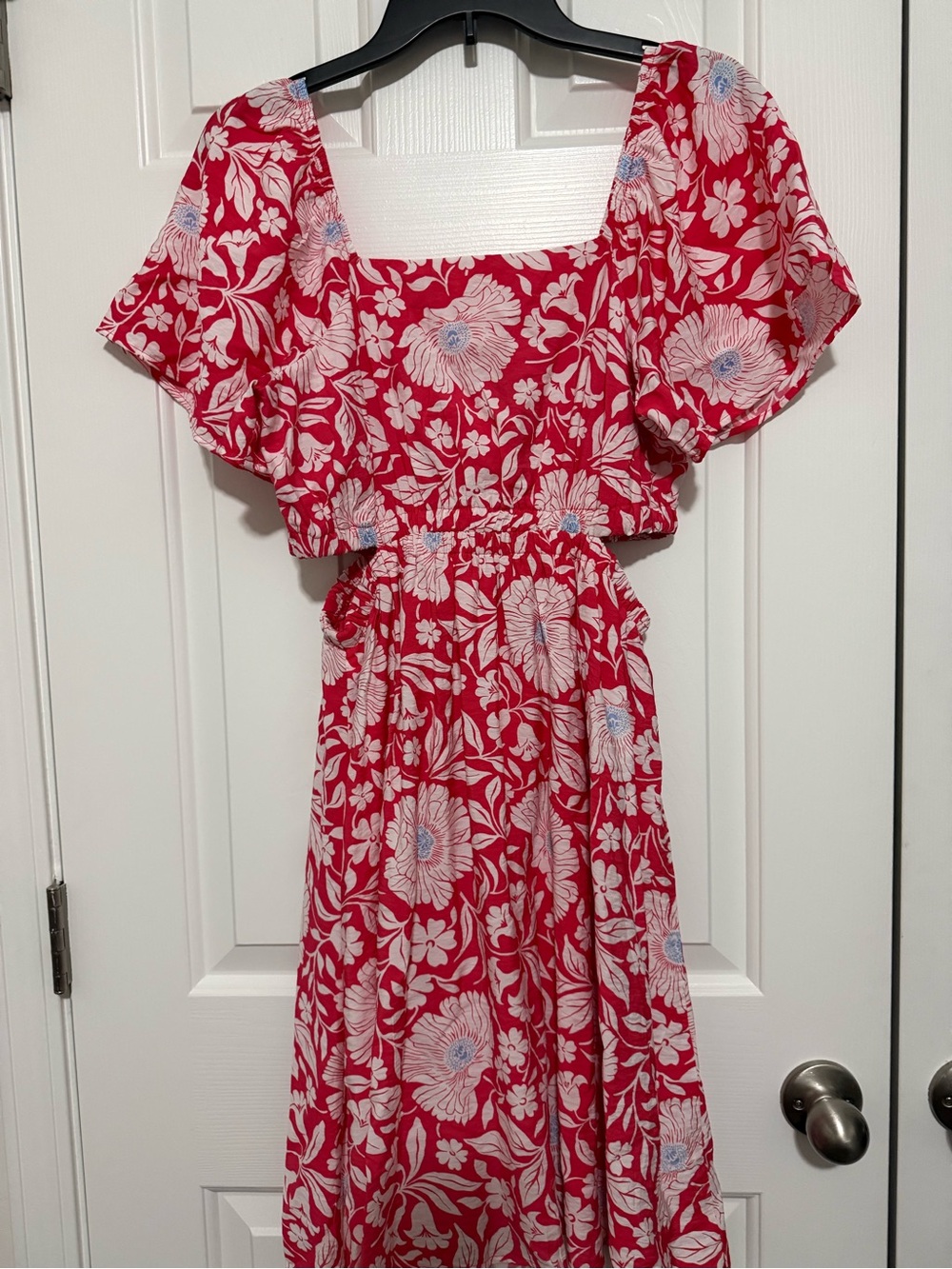 Maurices Red Floral Maxi Dress with Square Neck